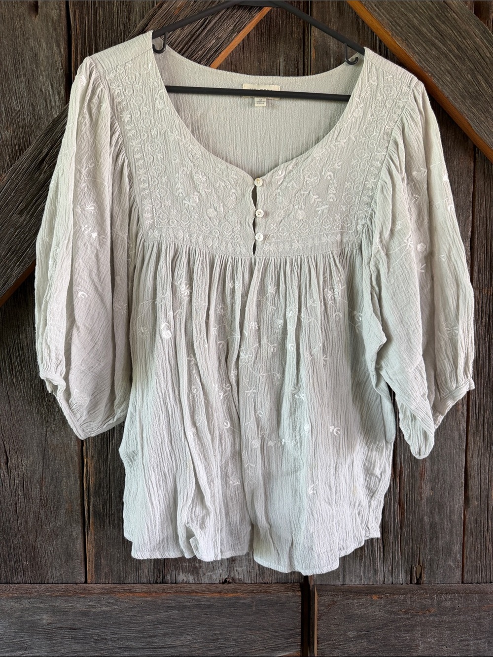 Velzera Light Sage Embroidered Peasant Tunic